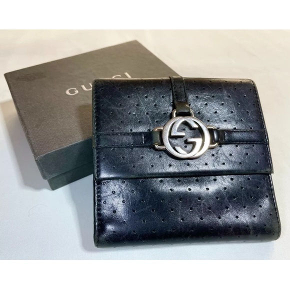 GUCCI Black Bi-fold Wallet Punching Design GG 115080 2067 - Picture 14 of 15
